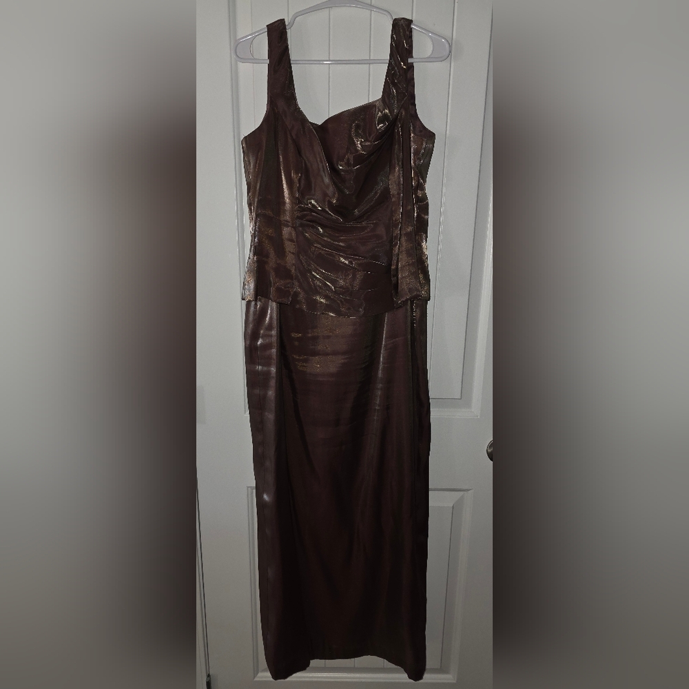 Patra Shimmering Caramel Sleeveless Dress and Jacket Duo Beautiful